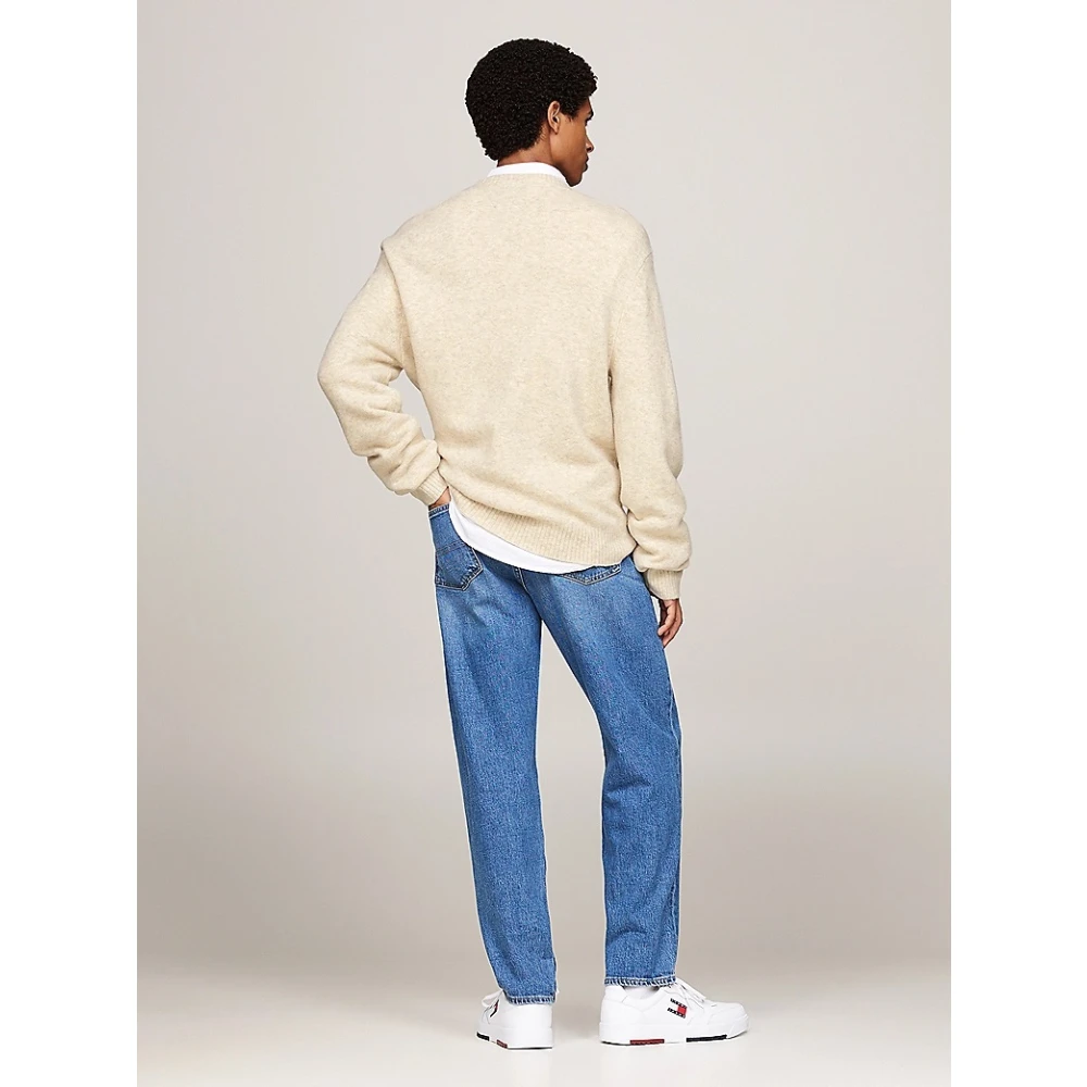 Tommy Jeans Melange Flag Sweater Regular Fit Beige Heren
