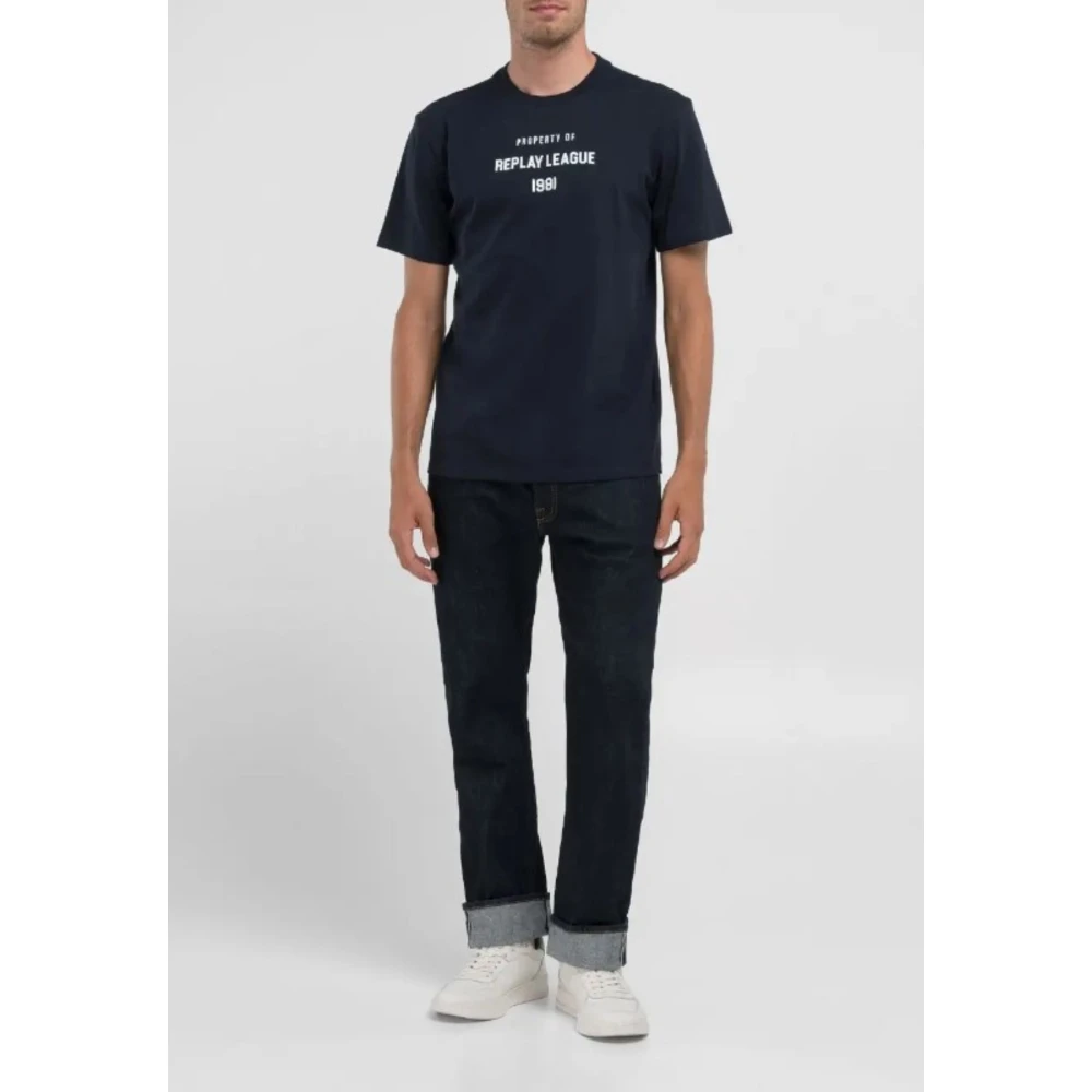Replay Logo T-Shirt Blue Heren