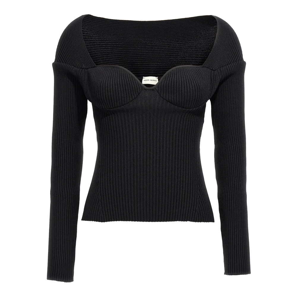 Magda Butrym Women's Black 06 Ribbed Viscose Blend Jumper - Round-Neck Knitwear - S - Knitwear