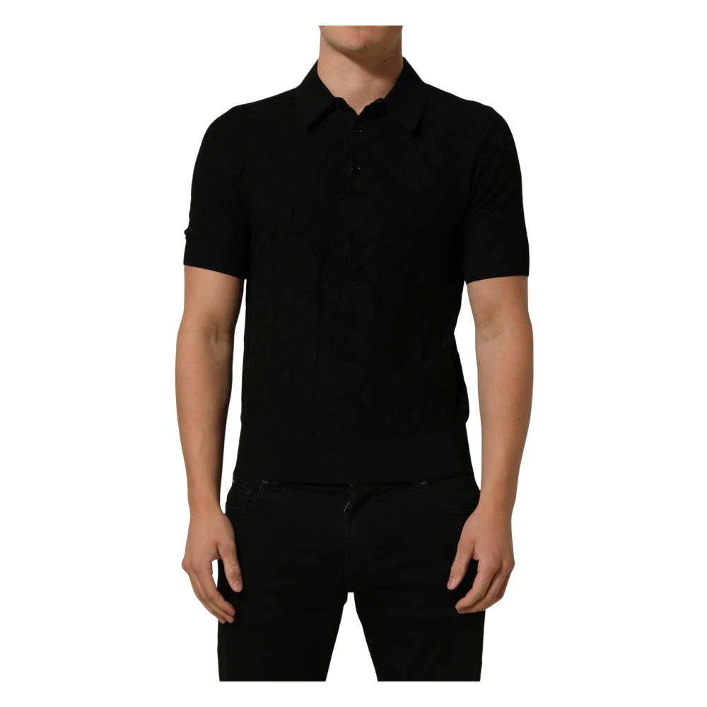 Dolce & Gabbana Black Silk Short Sleeve Knit Polo T-Shirt - Male - Polo Shirts - Black - Xs - Tops - Image 1