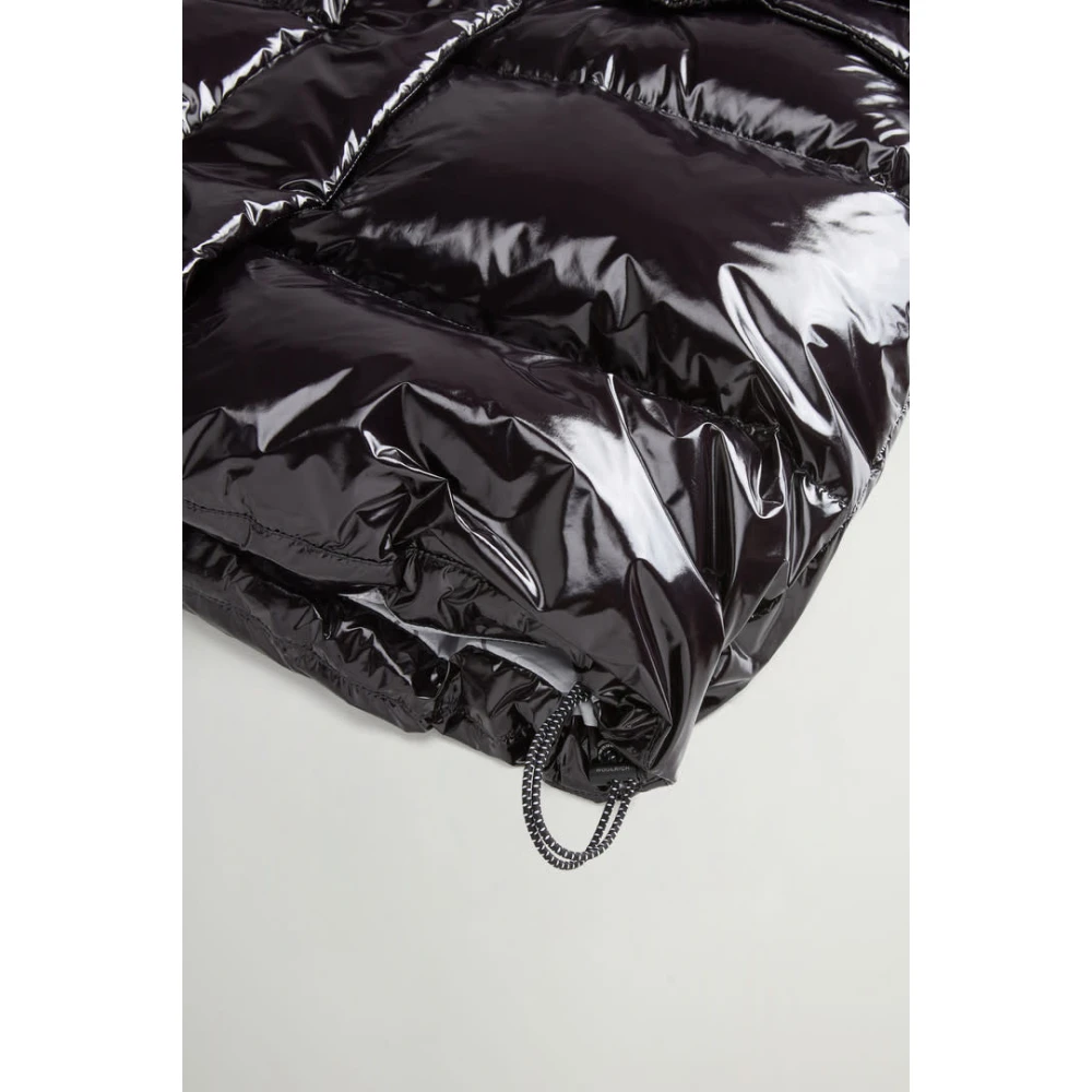 Woolrich Super Glanzende Lange Parka in Zwart Black Dames
