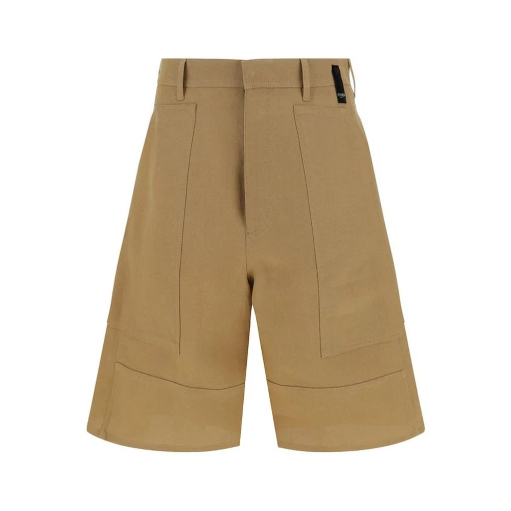 Fendi Men's Brown Monochrome Pattern Shorts With Iconic Patch