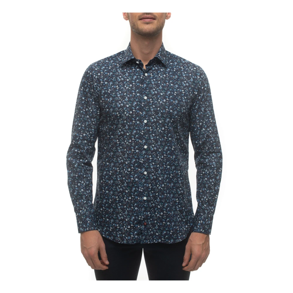 Càrrel Italiaanse Fantasie Bloemen Casual Shirt Blue Heren