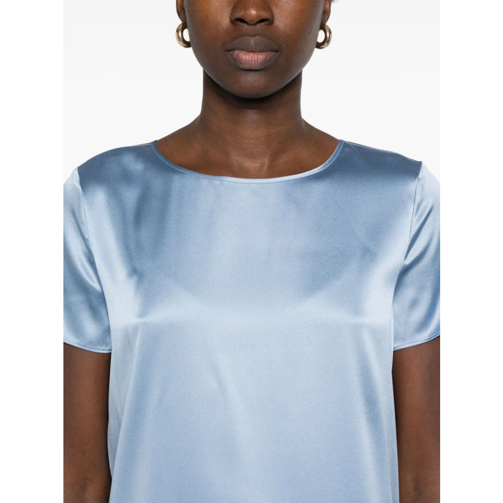 Emporio Armani Blauwe Zijden Satijnen Top met Knopen Blue Dames