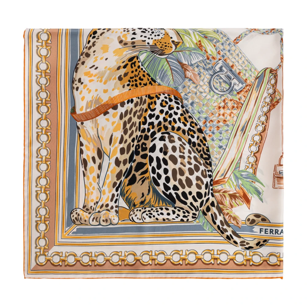 FERRAGAMO | Ivory and orange Felini-print silk scarf | female | PZ - Bild 5