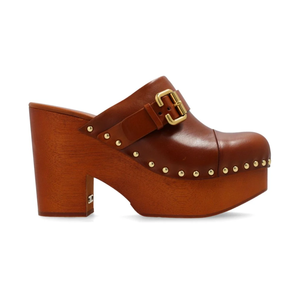 Chloé Läder Slip-On Blockklack Skor Brown, Dam