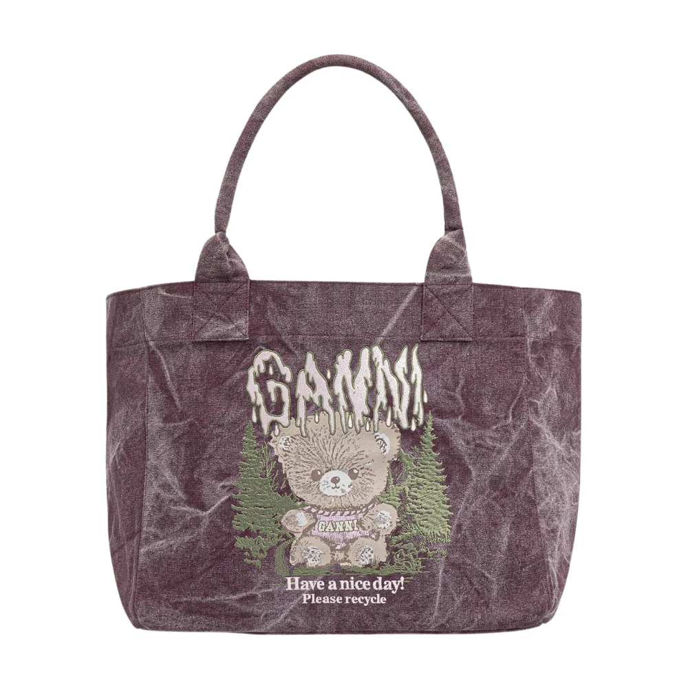 Ganni Donna Viola - Tote Bag In Cotone - Bags - One Size - Immagine 2