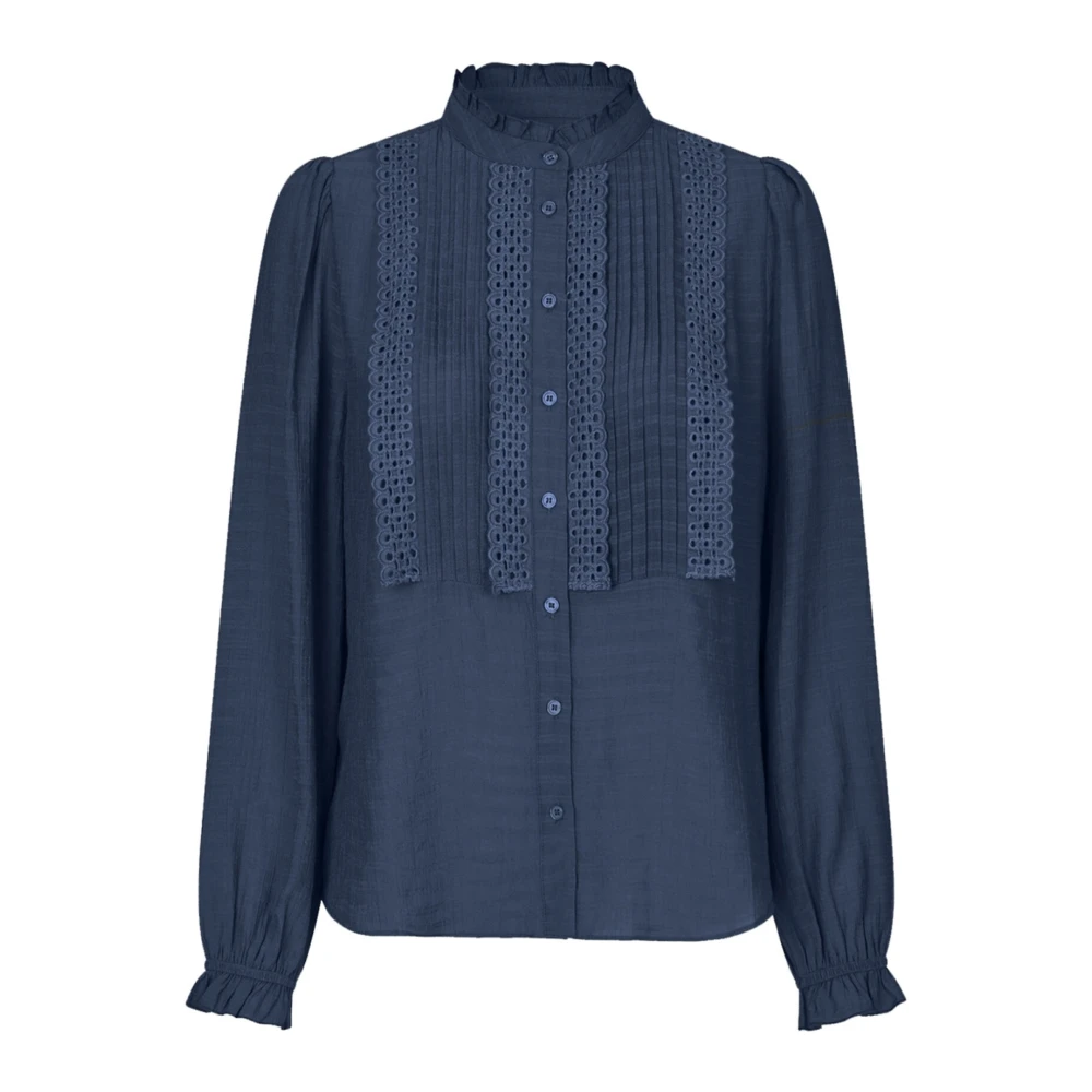 Lollys Laundry Geborduurde Donkerblauwe Overhemdblouse Blue Dames