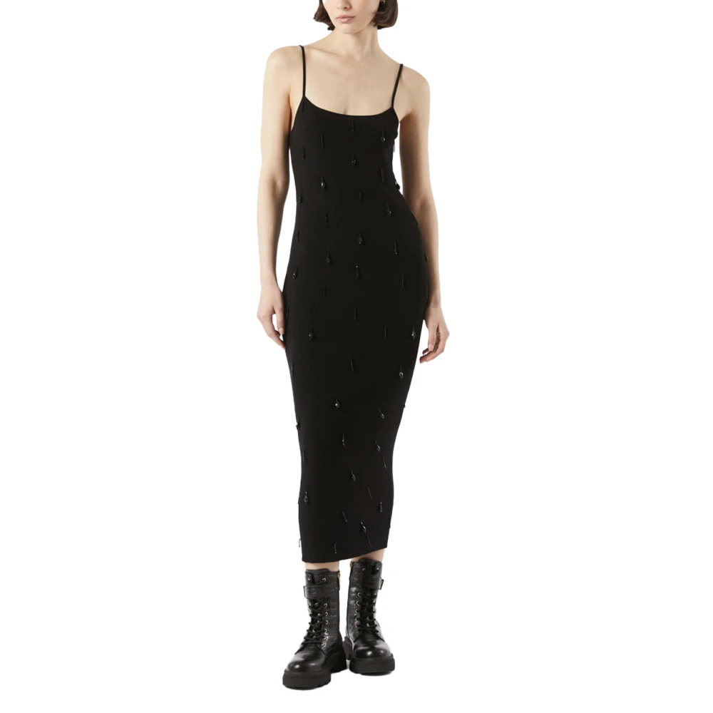 Pennyblack Geribbelde gebreide schede jurk met kralenhangers Black Dames