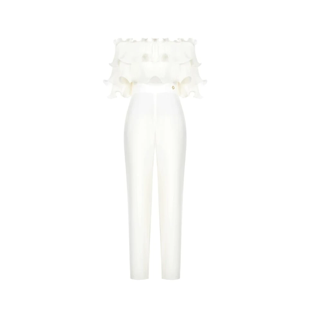 RINASCIMENTO Gerimpelde Jumpsuit Georgette Eendelig White Dames