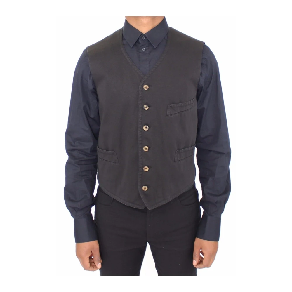 Dolce & Gabbana Men's Black Adjustable Strap Dress Vest With Logo Details