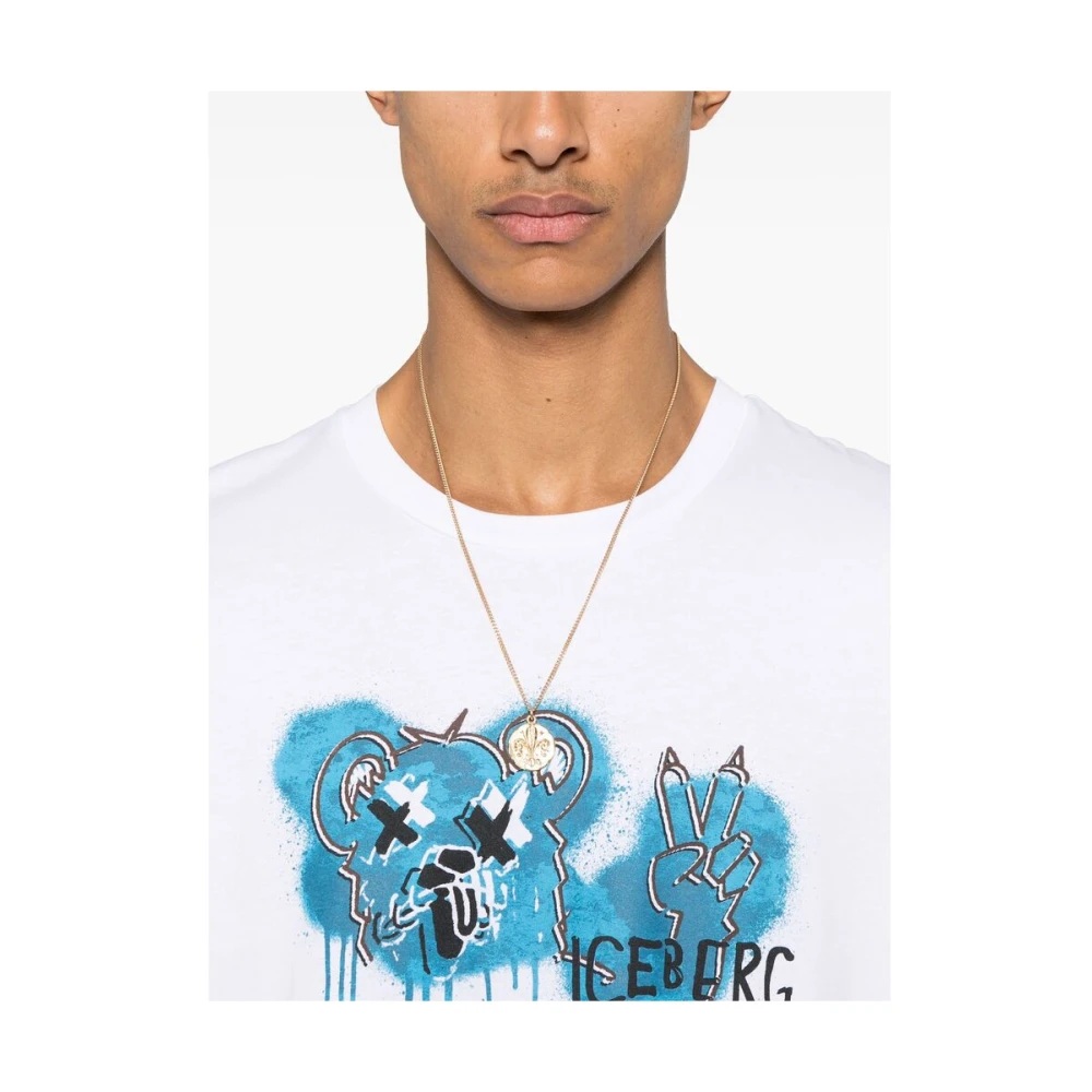 Iceberg Wit Logo Print Crew Neck T-shirt White Heren