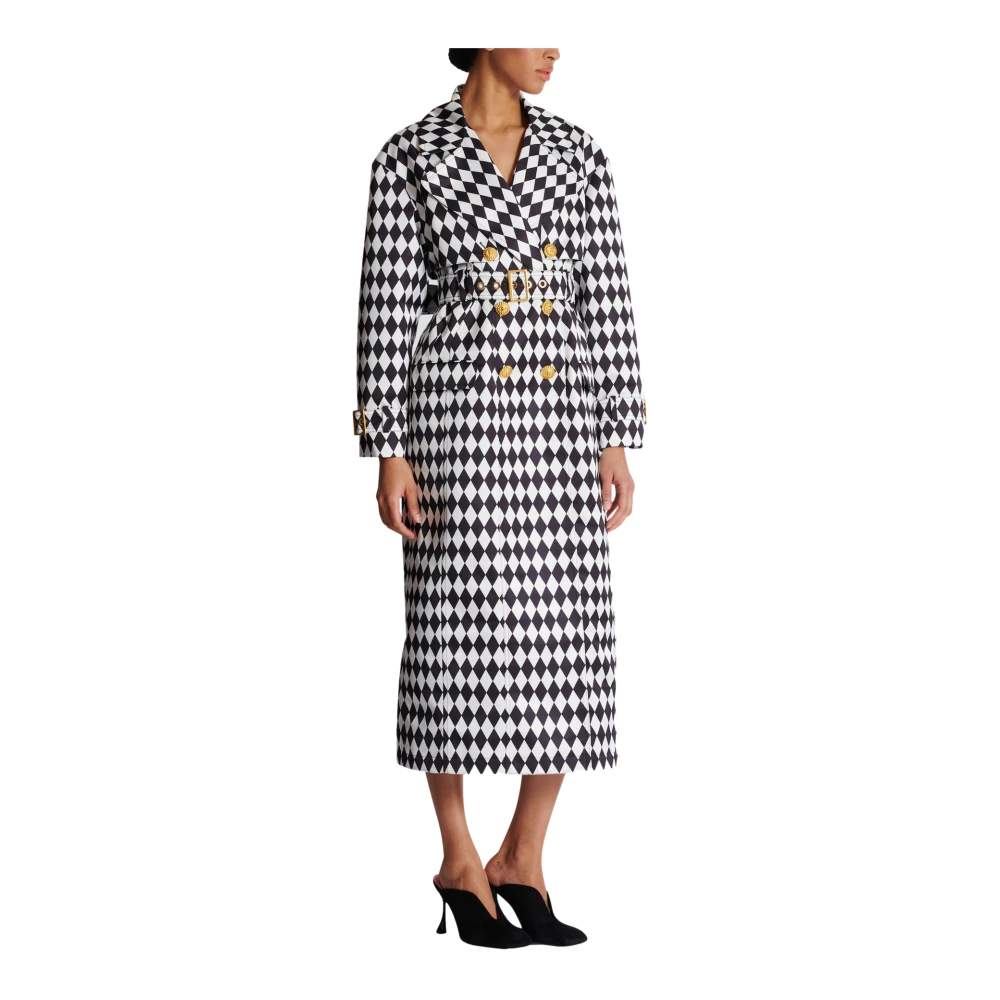 Balmain Trenchcoat met diamantprint en ceintuur Black Dames