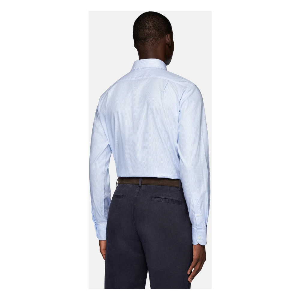 Boggi Milano Regular Fit Overhemd van Gestreept Katoenen Twill Blue Heren