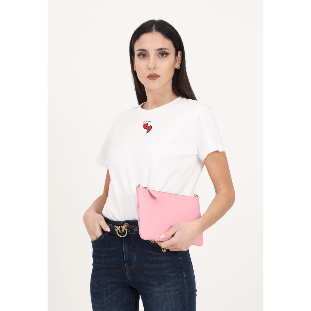 pinko Witte T-shirt met korte mouwen en rode hart borduursels en logo print White Dames