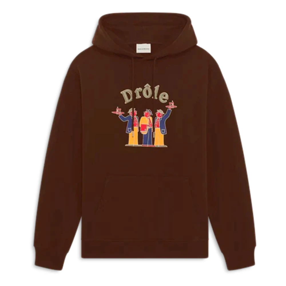 Drole de Monsieur Bruine Hoodie Franse Terry Stof Brown Heren