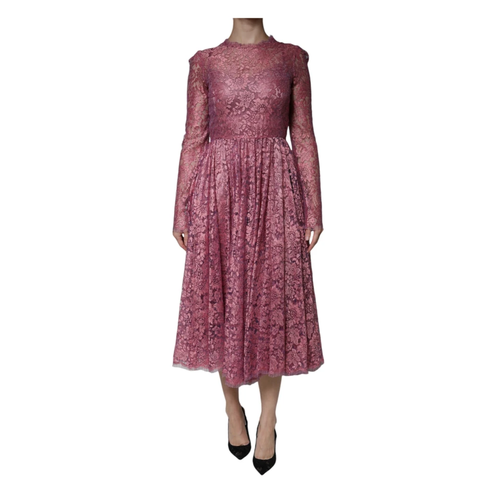 Dolce & Gabbana Women's Pink Floral Lace Midi Dress - Midi Dresses - 2XS - Dresses