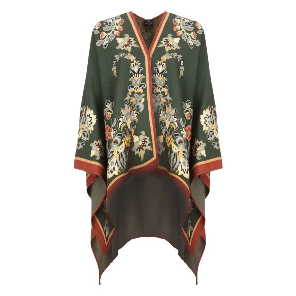 ETRO Groene Bloemen Poncho Jas Multicolor Dames