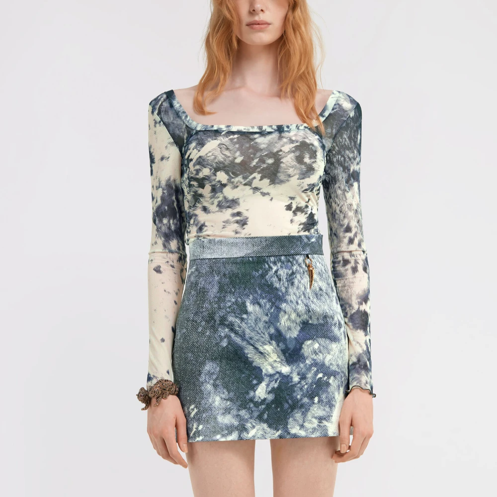 Roberto Cavalli Appaloosa Print Mesh Top Multicolor Dames