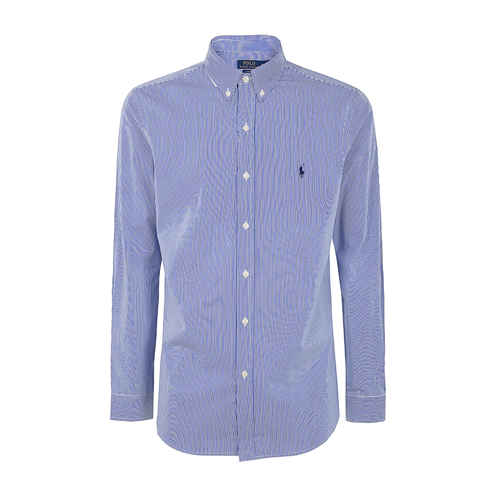 Polo Ralph Lauren Blauw Wit Hairline Gestreept Slim Fit Overhemd Blue Heren