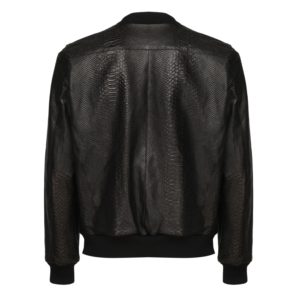 Giuliano Galiano Zwarte Leren Bomberjack Python Print Black Heren