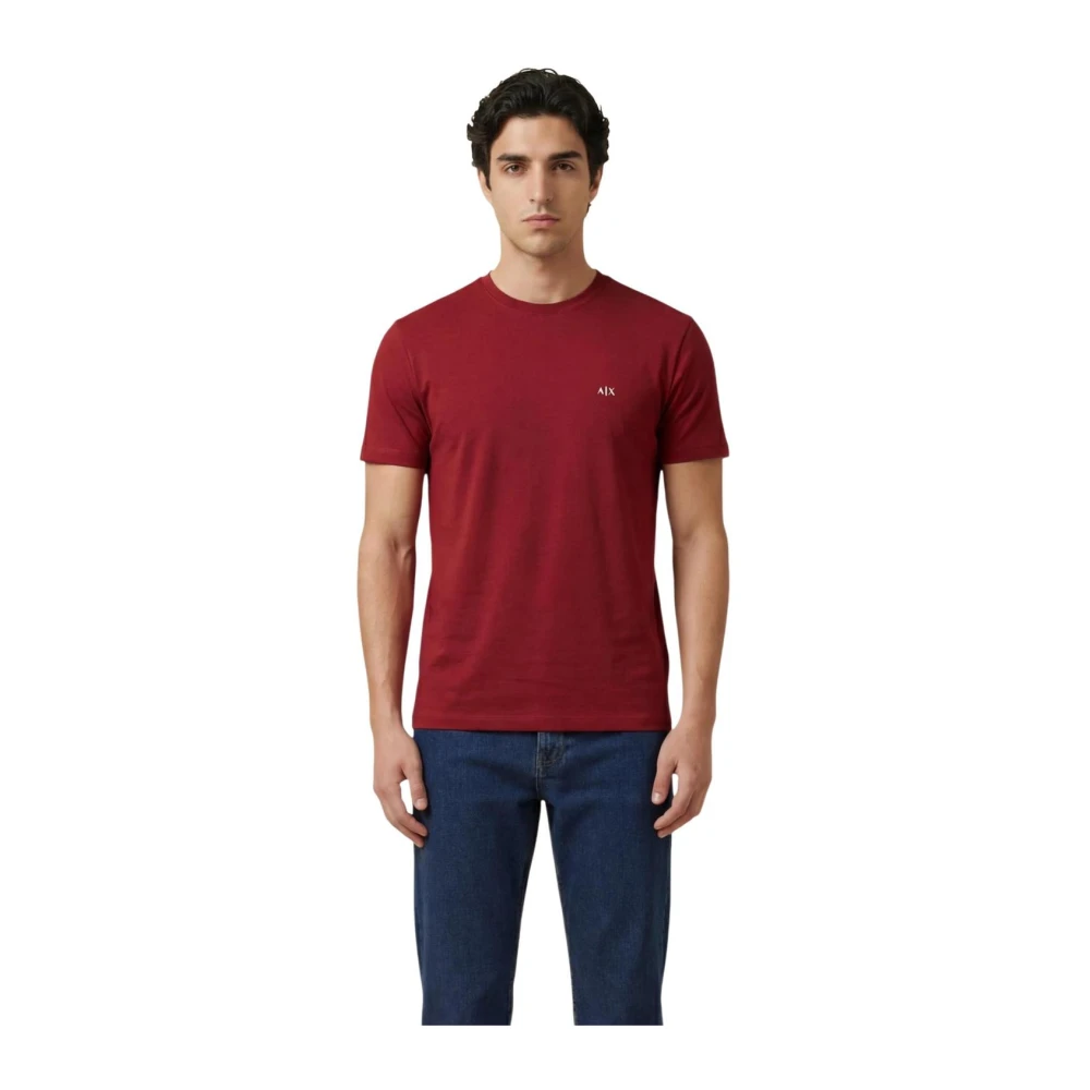 Armani Exchange Herren Rot Kurzärmeliges Baumwoll-T-Shirt Mit Rundhalsausschnitt