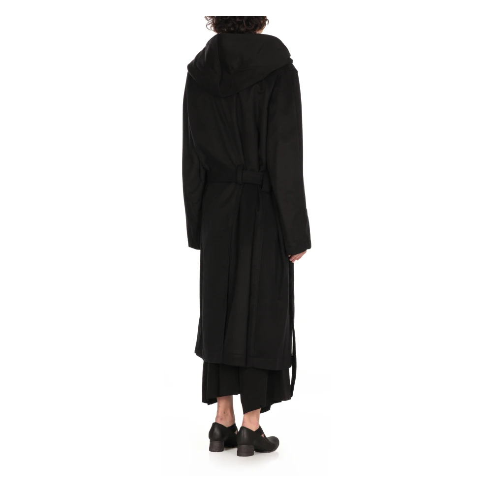 Yohji Yamamoto Zwarte Wol Kasjmier Jas Capuchon Black Dames