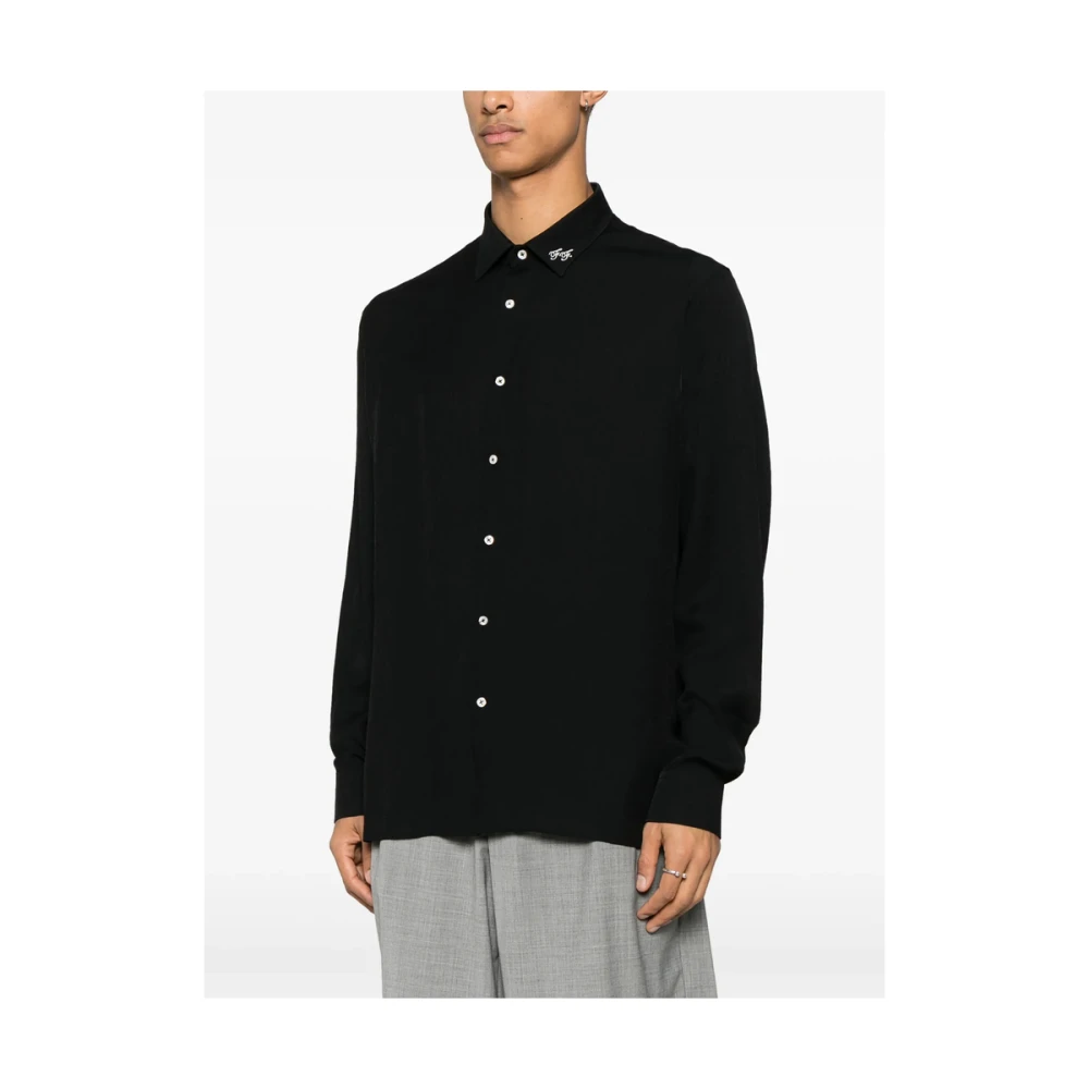 Family First Zwarte Button-Up Shirt met Logo Kraag Black Heren