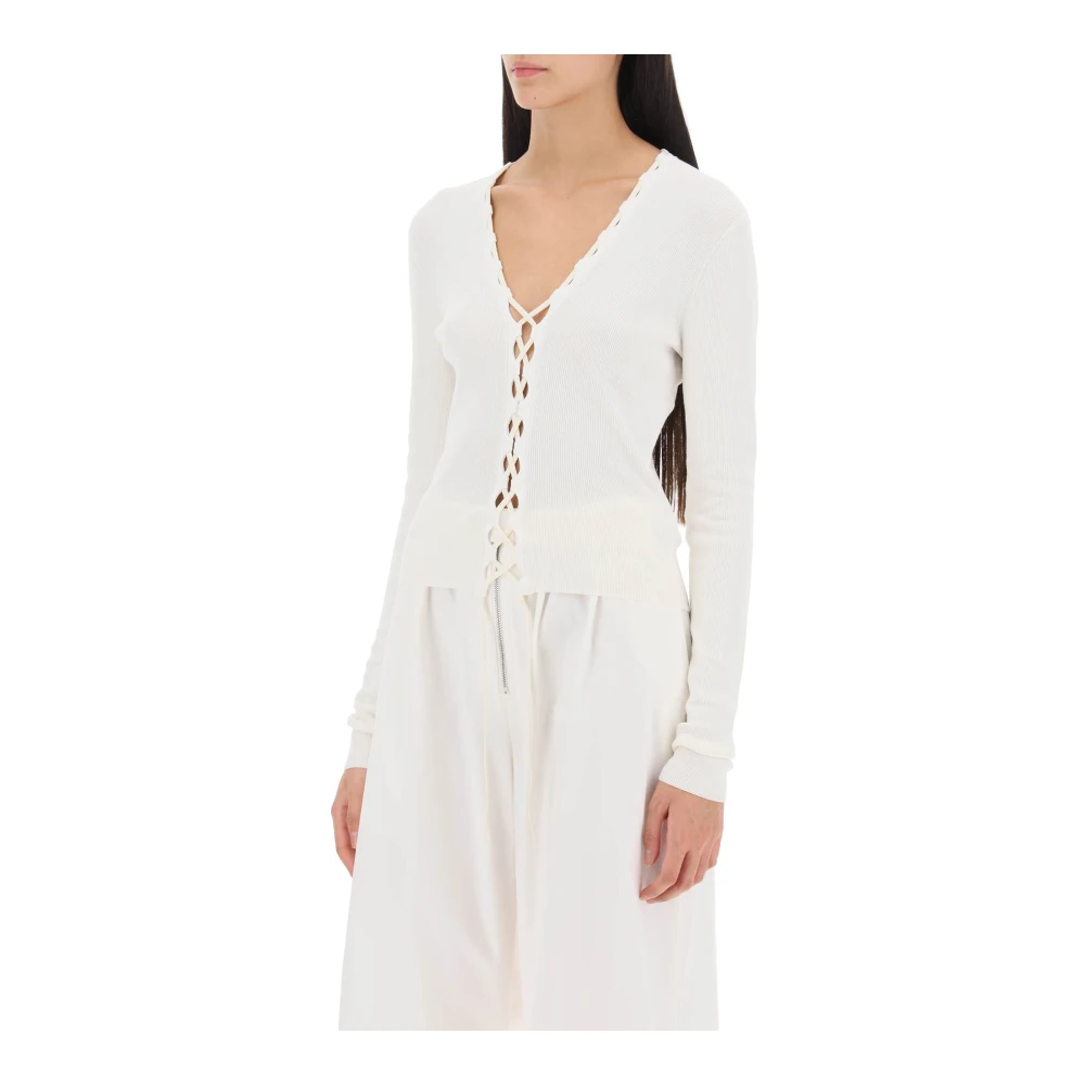 Dion Lee Lace-Up V-Hals Cardigan White Dames