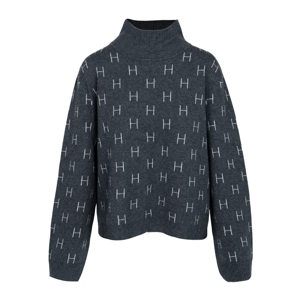 Hést Linda Sweater Heavy Knitwear Tops Houtskool Black Dames