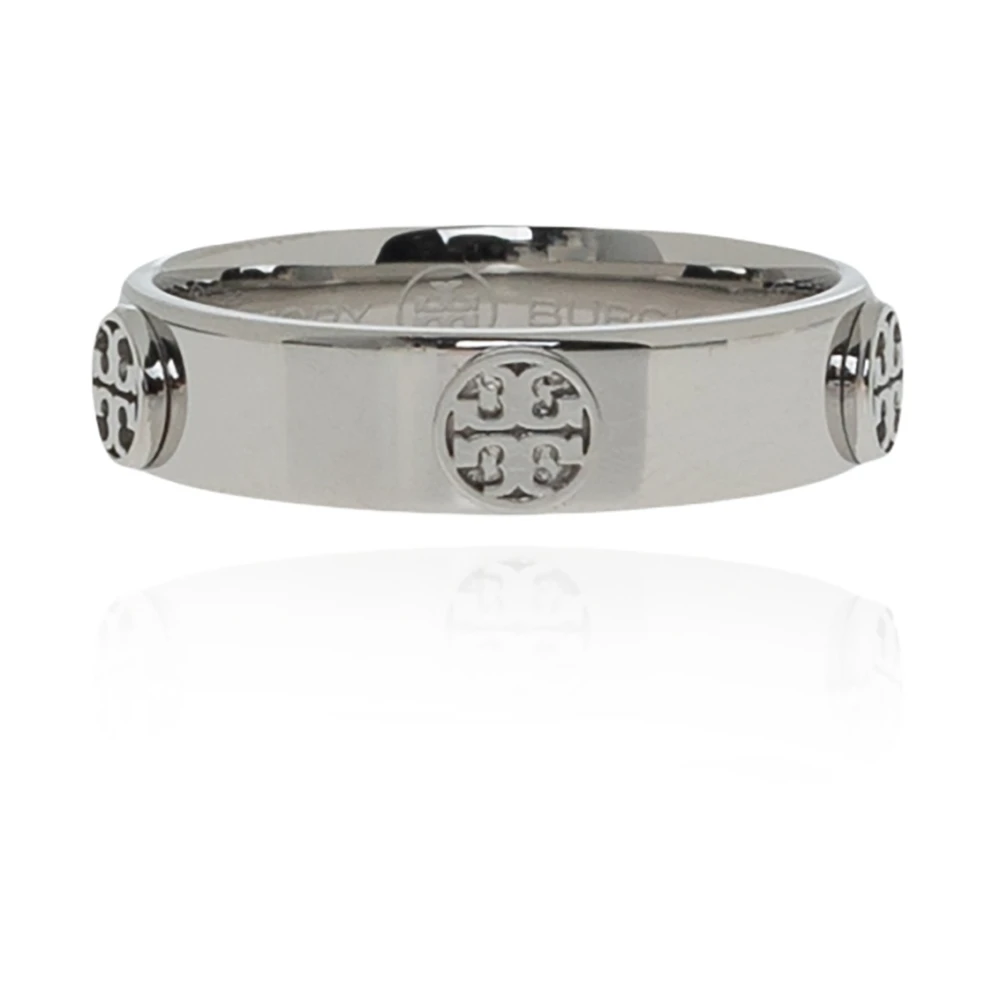 Tory Burch Gray Rings, Female, 47 Mm, Logo-Embossed Ring