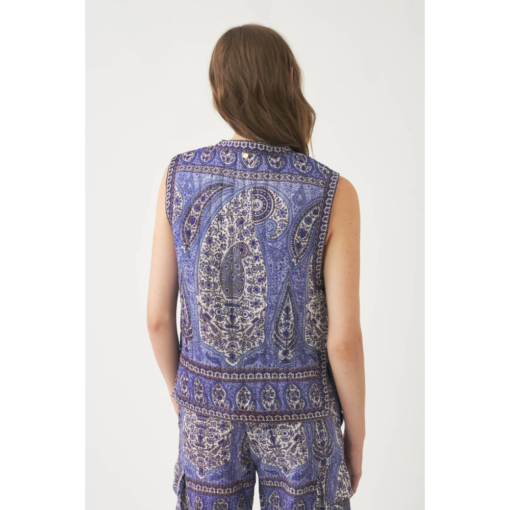 Antik batik Blokdruk katoenen mouwloos gilet Blue Dames
