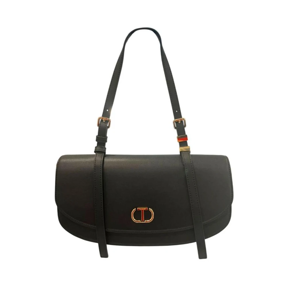 Twinset Women's Black Monogram Clasp Shoulder Bag