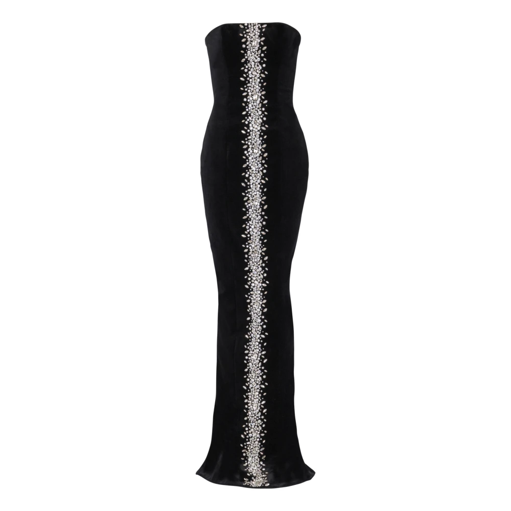 Balmain Lange geborduurde fluwelen bustierjurk Black Dames