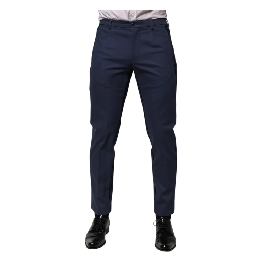 Dolce & Gabbana Men's Blue Slim-Fit Trousers, M, Cotton Tapered Formal Trousers