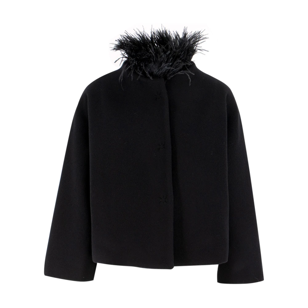 Antonelli Firenze Zachte Veren Kraag Snap Jas Black Dames