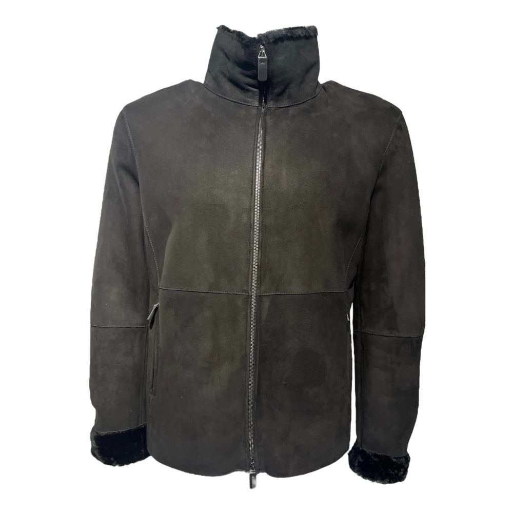 Emporio Armani Zwarte Shearling Ritsjas Aw24 Black Heren