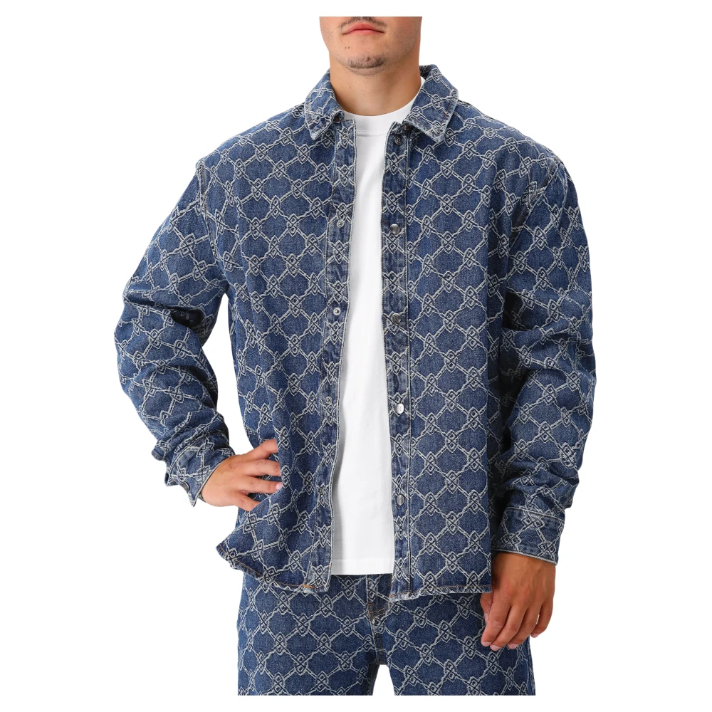 Daily Paper Logo Print Denim Jacket Blue Heren