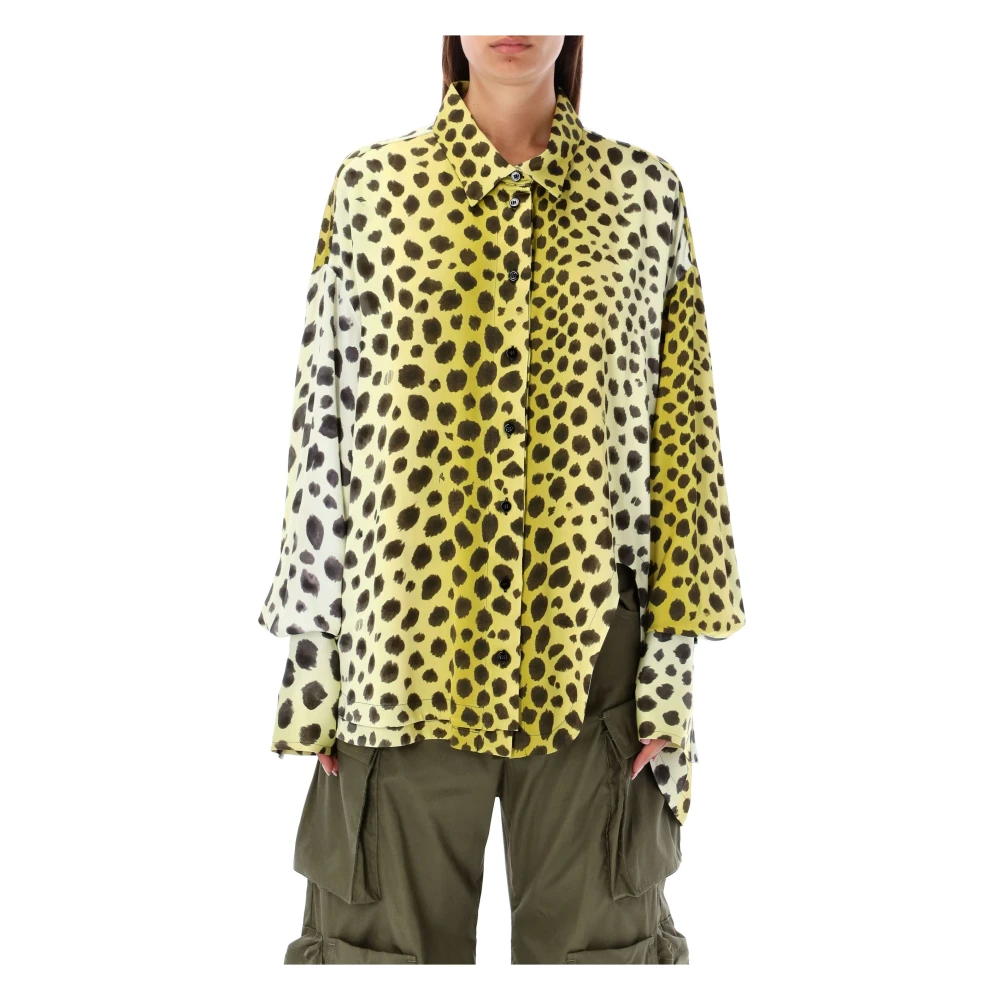 The Attico Cheetah Print Oversized Shirt Aw23 Yellow Dames