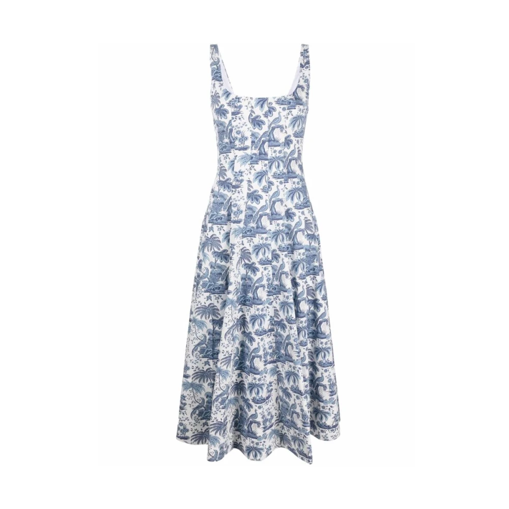 Staud Botanische Print Vierkante Hals Jurk Blue Dames