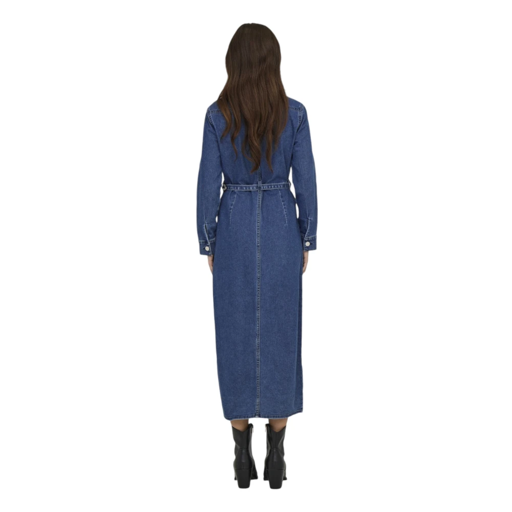 Only Blauwe Jurk met Zakken en Knopen Blue Dames