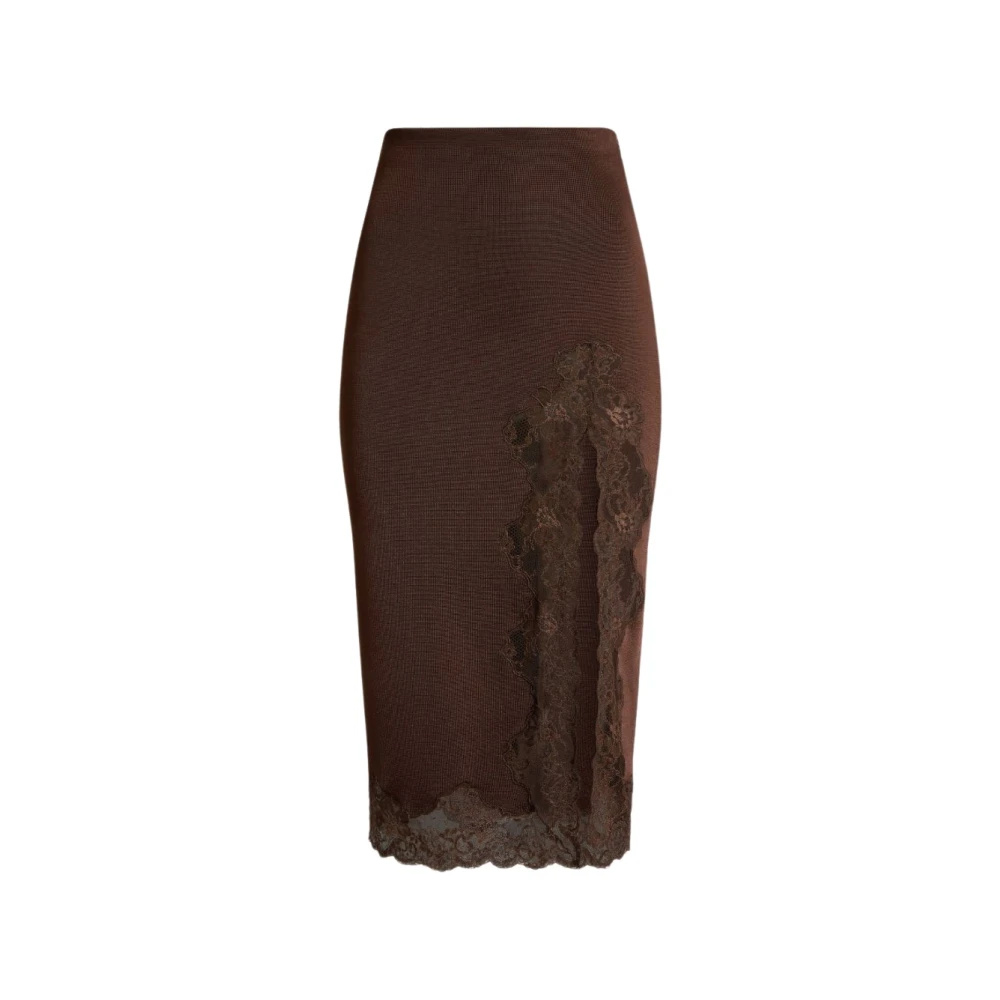 Balmain Donna Marrone - Gonna Midi In Maglia Con Pizzo - Skirts - S