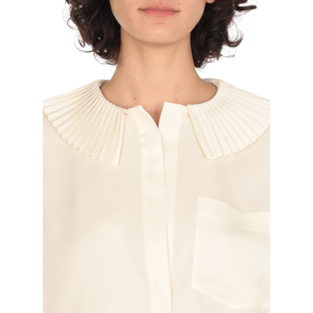 Philosophy di Lorenzo Serafini Ivoor Shirt met Geplooide Kraag en Franjes Beige Dames