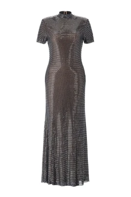 Rhinestone Mesh Midi Dress