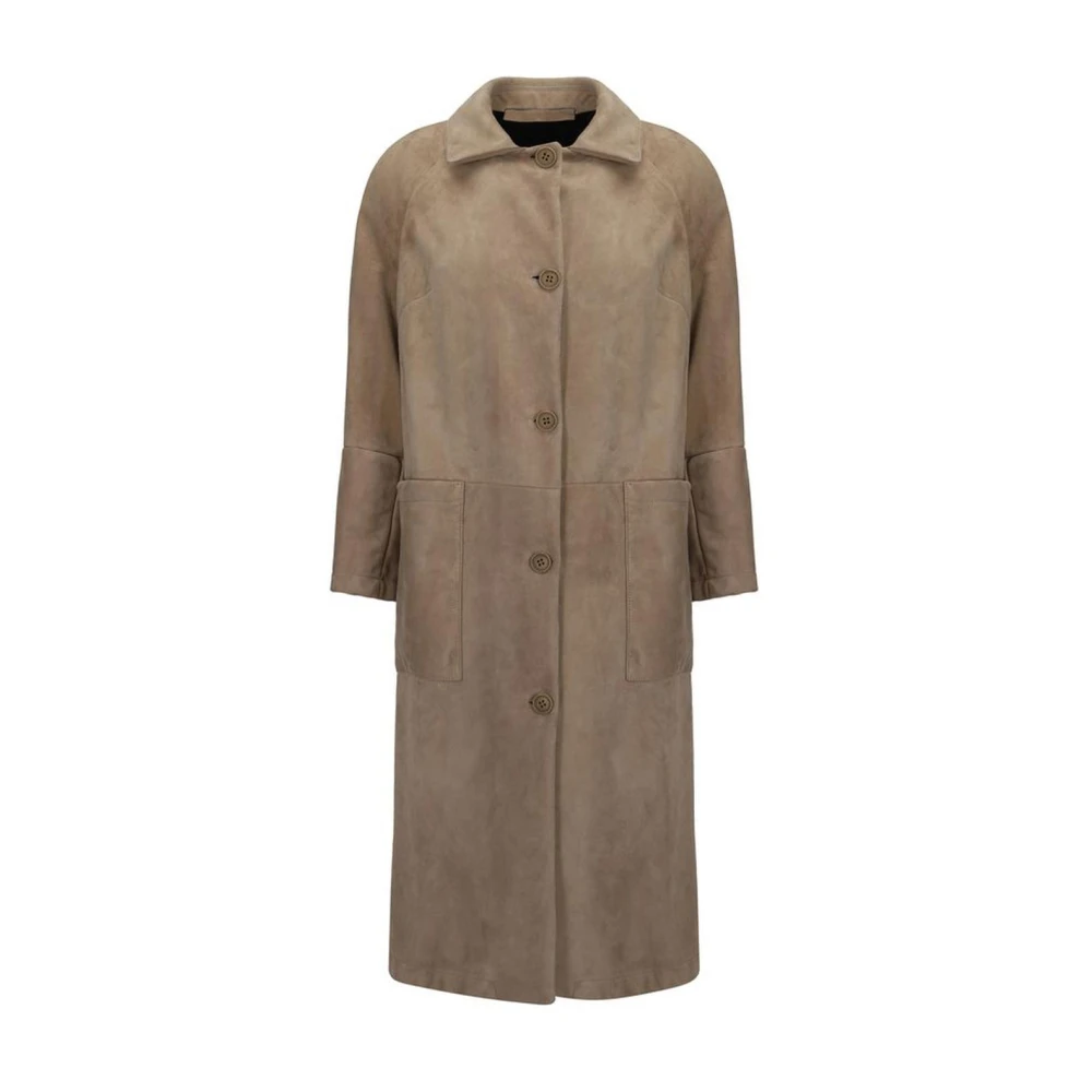 Salvatore Santoro Suède-Effect Leren Jas Klassieke Kraag Knoopsluiting Beige Dames