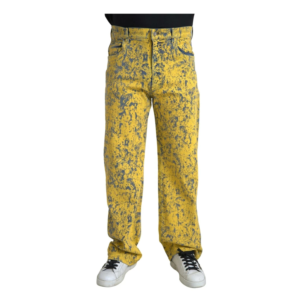 Dolce & Gabbana Men's Yellow Tie-Dye Straight Denim Jeans
