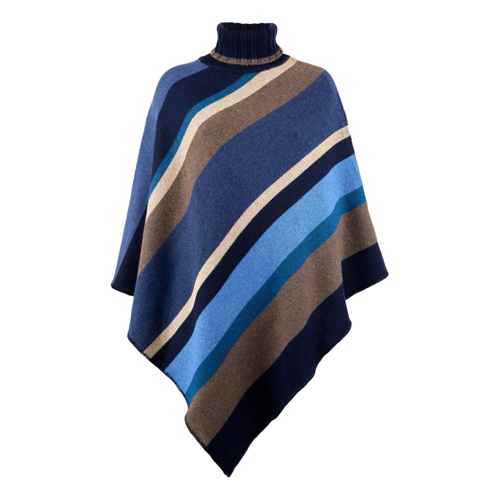 Gallo Blauwe hooggesloten poncho voor dames met veelkleurige strepen Multicolor Dames