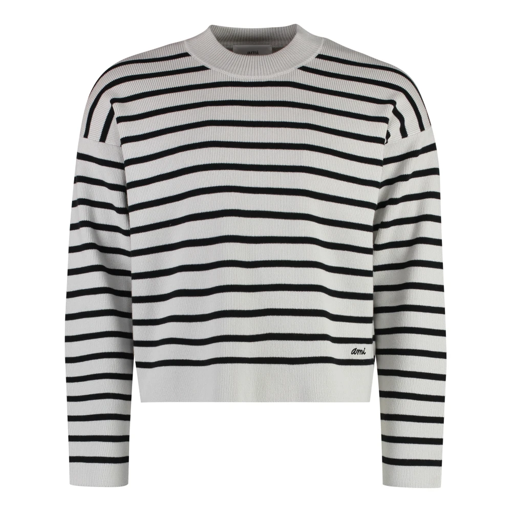 Ami Paris Gestreepte crew-neck sweater in katoenmix Gray Heren