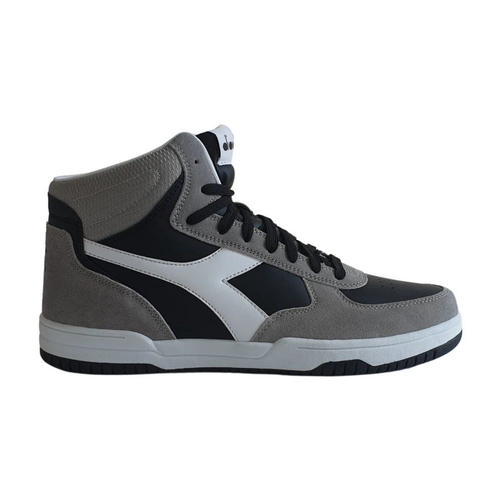Diadora Men's Multicolor Sneakers, 8 Uk, Raptor High Sl Synthetic Leather Trainers Black