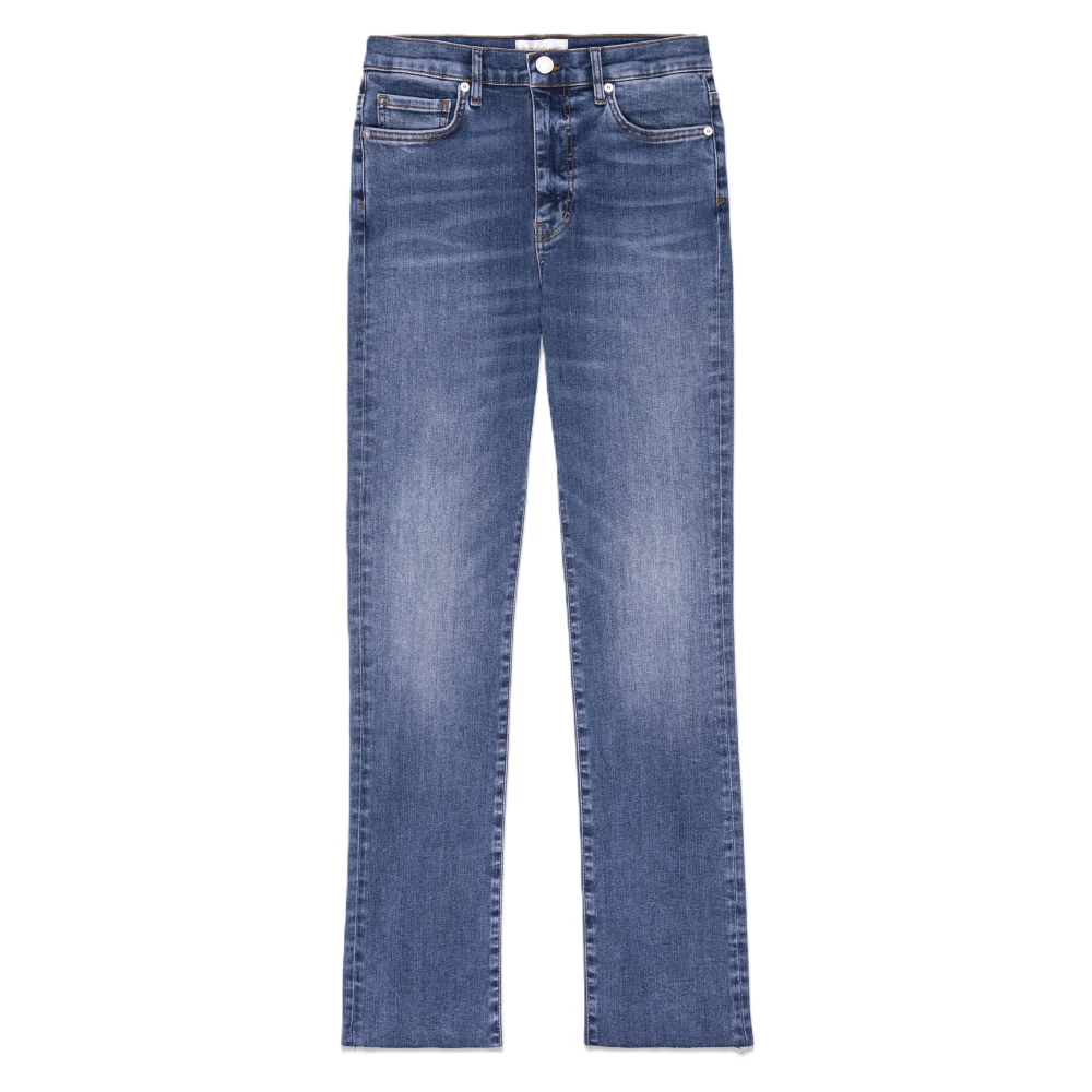 Frame Hoge Rechte Ruwe Denim Jeans Blue Dames